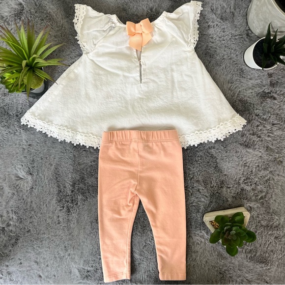 Flowy Floral Embroidered Top with Lace Details with Matching Leggings -0-3M - Picture 2 of 7